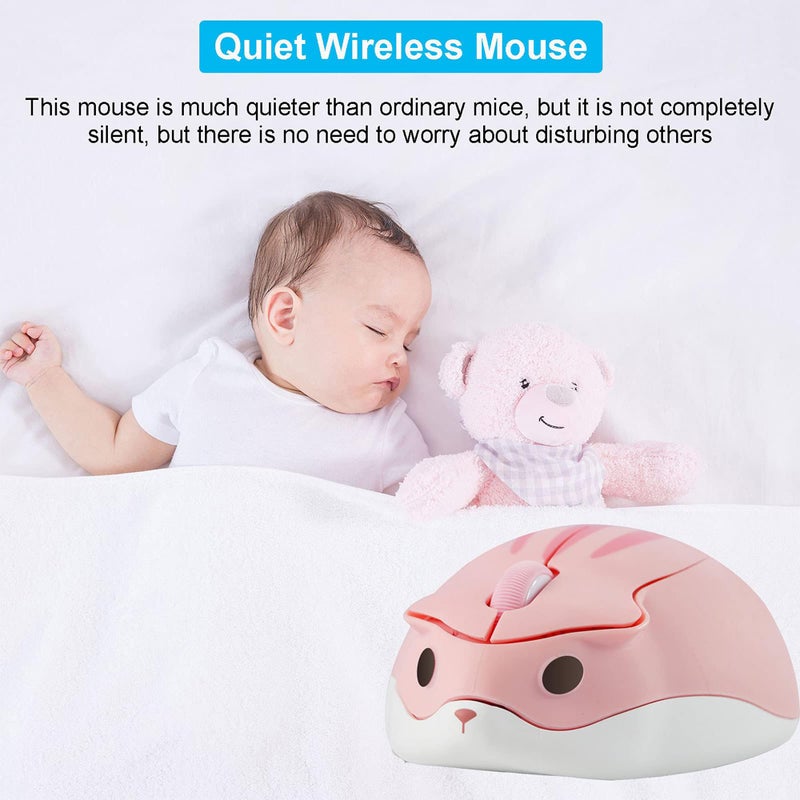 CHUYI Cute Animal Hamster Shape Wireless Silent Mouse Cartoon Mini Portable Travel Mute 1200DPI Novelty Optical Unique Small Cordless Quiet Mice for Computer Laptop PC for Kids Gift (1 Pack-Pink) - Image 3